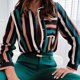 thumbnail image 5 of Camiseta Básica Camisa casual de manga larga con solapa y estampado multicolor para mujer (Verde L) Ygjytge para Mujer Verde T L, 5 of 7