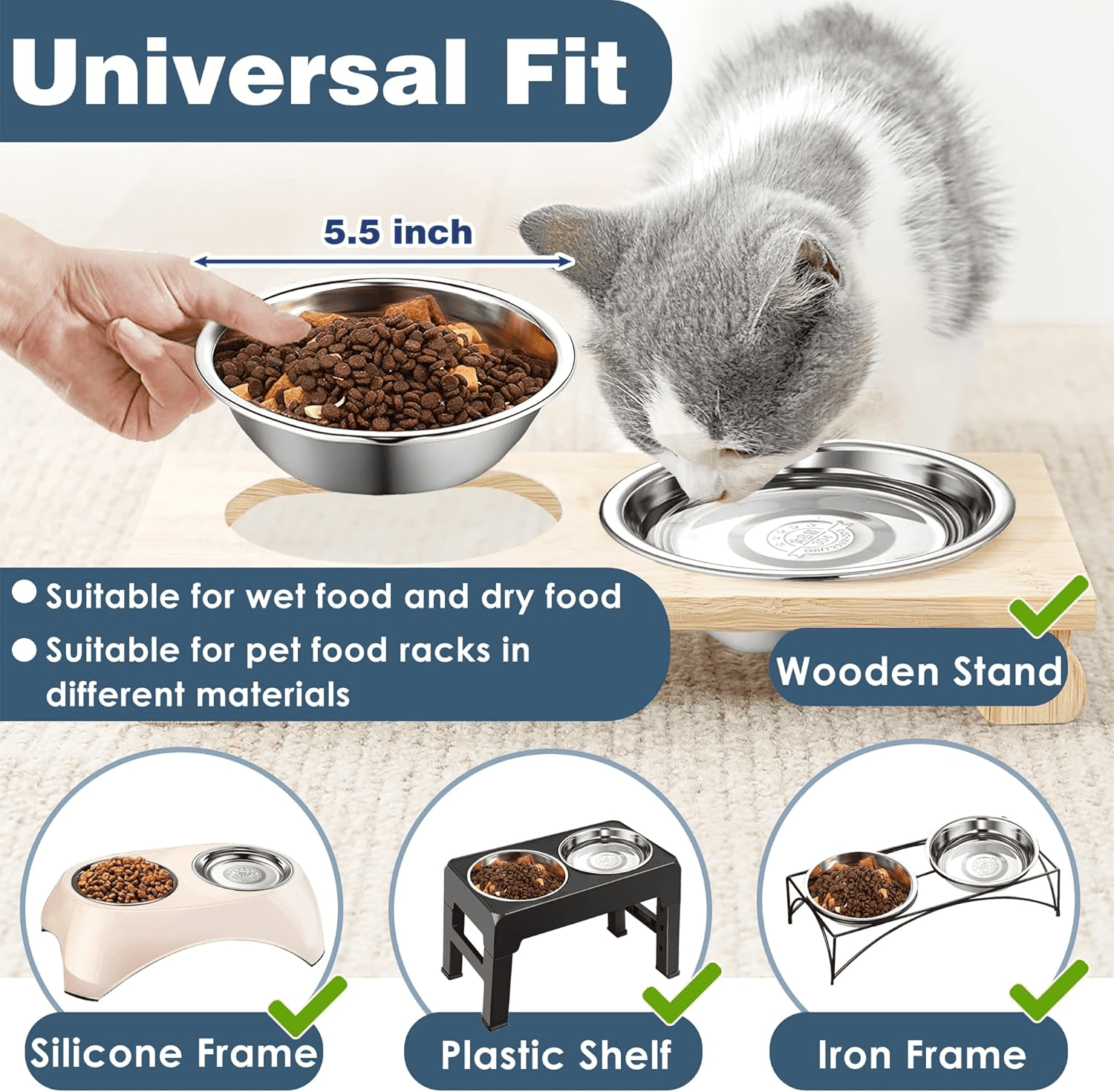 Ludolm Stainless Steel Cat Bowls 12 PCS, 5.6 Inch Metal Cat Bowls, Replacement Elevated Food Water Dishes for Indoor Kitten, Whisker Fatigue Relief Shallow Food Metal Dish for Stray Cats