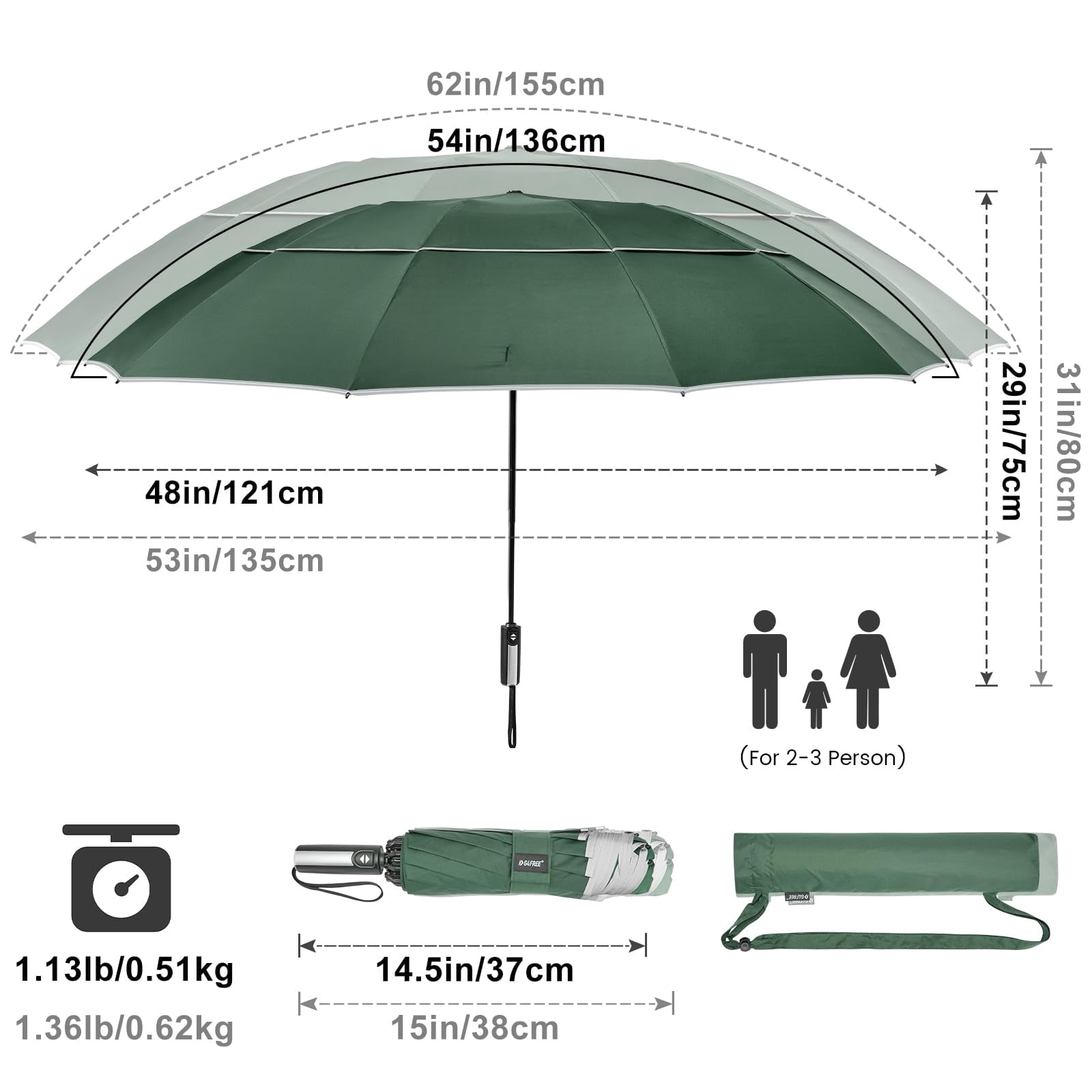 G4Free 54/62 inch Windproof Inverted Umbrella, Reflective Stripe Double Canopy, Automatic Open/Close, Compact for Travel, 10 Ribs Rain Protection