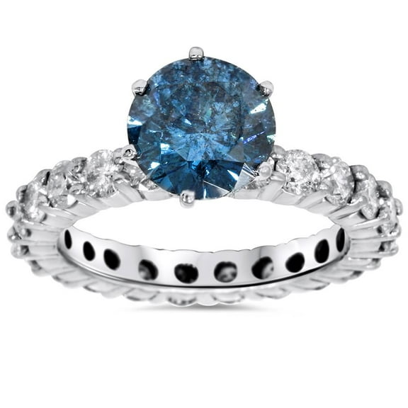 Pompeii 4 3/4ct Blue & White Diamond Eternity Engagement Ring 14K White Gold Lab Grown