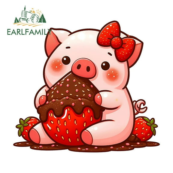 EARLFAMILY 5.1 Inch Cartoon Cute Pink Pig Car Stickers Occlusion Scratch Caravan Windshield Suitcase Decals Personality Waterproof Car Door Protector