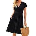 thumbnail image 2 of Leesechin Short Sleeve Summer Dresses Plus Size Women Fashion Casual Comfy Solid Color V-Neck Pocketed Dress, 2 of 6