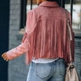 thumbnail image 3 of utcoco Women's Fashion Notched Collar Open-Front Fringed Performance Moto Faux Suede Leather Crop Jacket Coat, 3 of 6