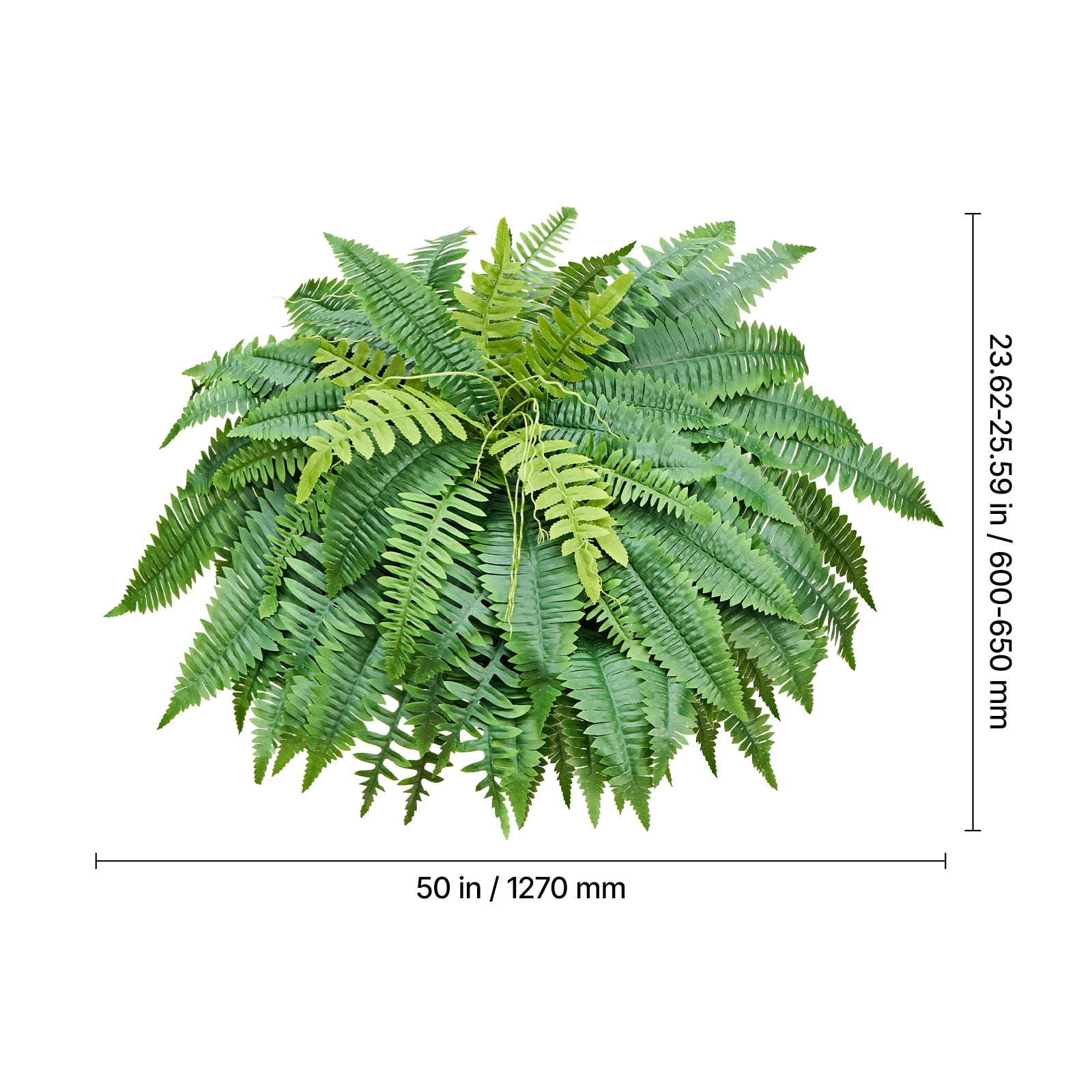 KFFKFF Artificial Ferns, 50-Inch Fake Boston Fern Bush with 96 Fronds, Large Faux Greenery for Indoor and Outdoor Decoration, Silk & LDPE Material, Realistic Design for Home, Porch, Garden, Office