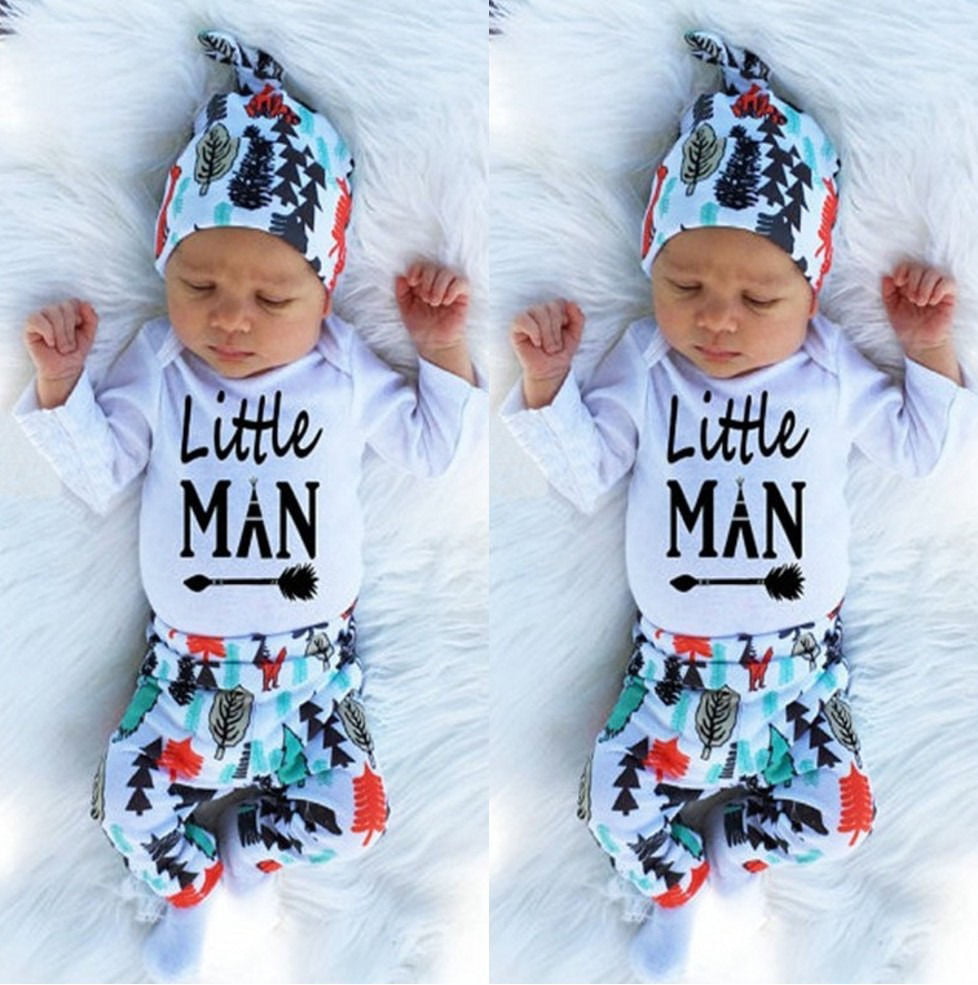 Cute Newborn Infant Baby Boy Cotton Romper Pants Leggings Hat Clothes Outfit Set 