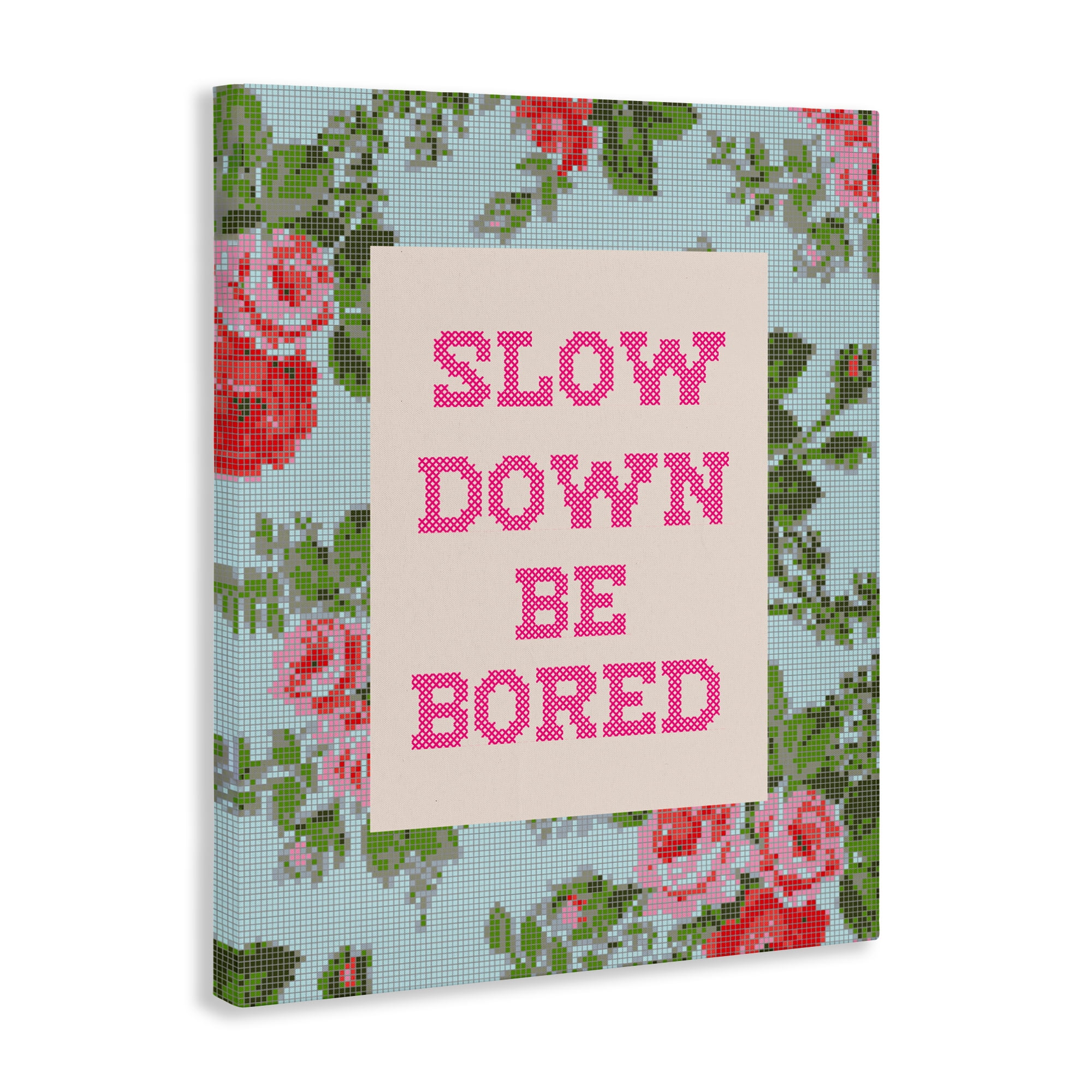 Stupell Industries Slow Down Be Bored Faux Cross Stitch Canvas Wall Art, design by Lil' Rue