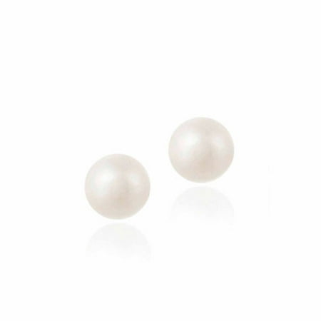 Baroque Freshwater Pearl Earrings - 5.5-6mm Freshwater Cultured White Button Pearl Sterling Silver Stud Earrings