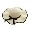 thumbnail image 2 of Visland Women Bowknot Straw Weave Wavy Wide Brim Sunscreen Outdoor Beach Sunhat Cap Hat, 2 of 4