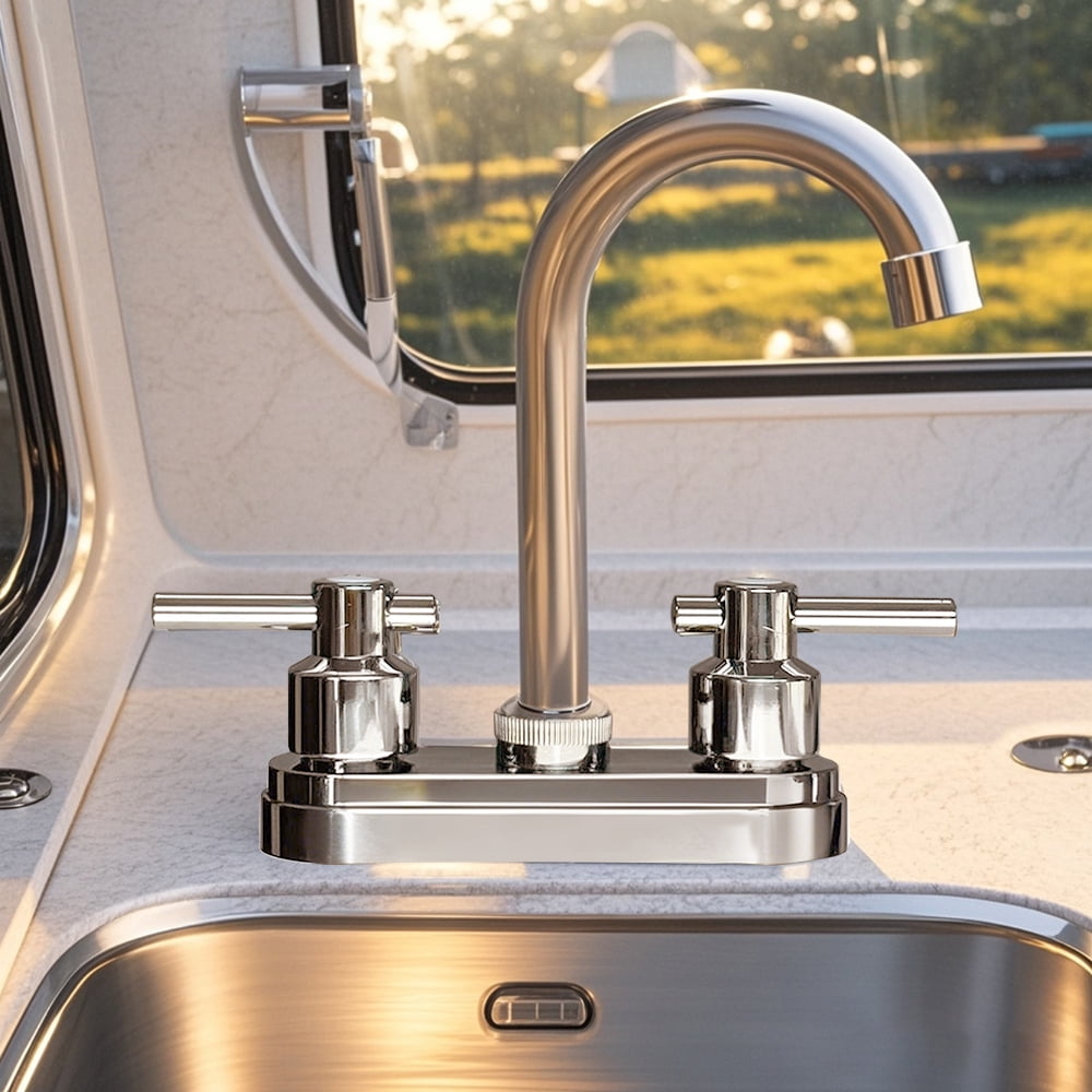 Bathroom Sink Faucet 4inch 2 Handles Centerset Suit for 2 or 3 Mounting Holes, for Bathroom Vanity Lavatory RV Hot and Cold Mixer Tap, Chrome