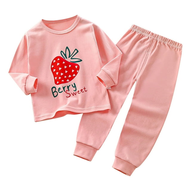 WEIYLL Pyjamas pour Filles Été Imprimé Manches Longues Col Rond Hauts sous-Vêtements Taille Élastique Pure Ensemble de Nuit 2 Pcs 3-6 Mois
