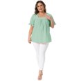 thumbnail image 3 of DARING DIVA Women's Plus Women's Top Casual Square Neck Ruffle Sleeve Blouse 2X Green, 3 of 6