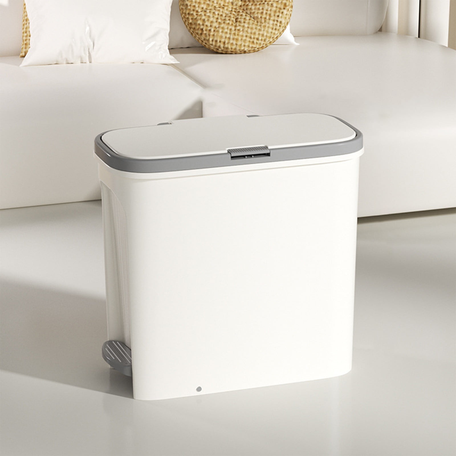 RBCKVXZ Small Trash Can with Lid,4 Gallon Trash Can with Foot Pedal and Press Type Lid,Small Bathroom Trash Can Wastebasket Garbage Container Bin for Bathroom Bedroom Kitchen Office (1, White)