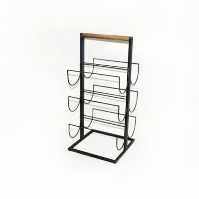 Black Metal with Wood Handle 6 Bottle Wine Rack