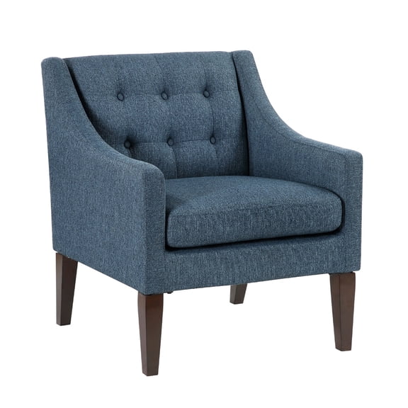 Ginna Accent Armchair- Button Tufted Blue Polyester- Brown Legs