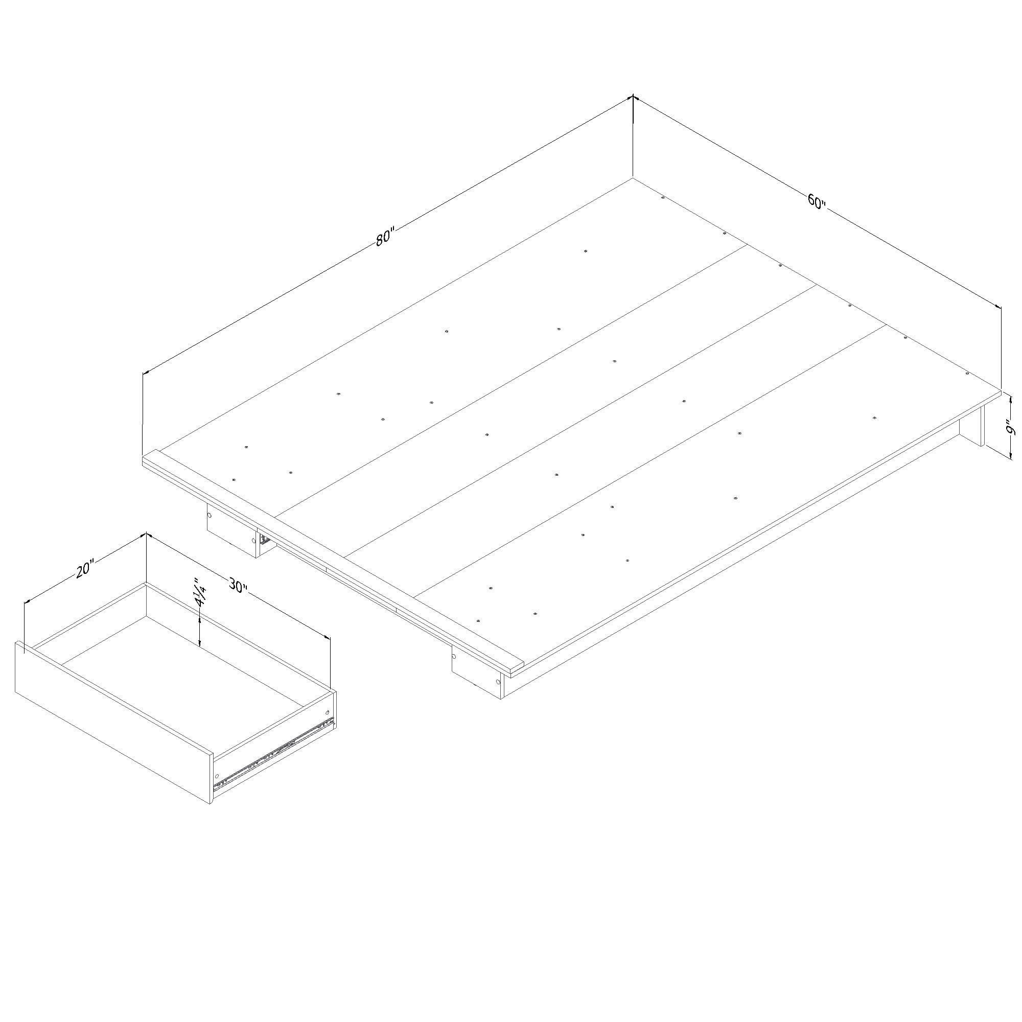 South Shore Holland Full/Queen Platform Bed with Drawer, in Black Oak