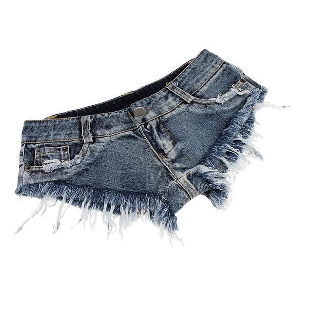 Pantalones cortos de cintura baja para mujer Micro Denim Beach Short - azul, L - METRO Yuyangstore Jeans Shorts Mujeres