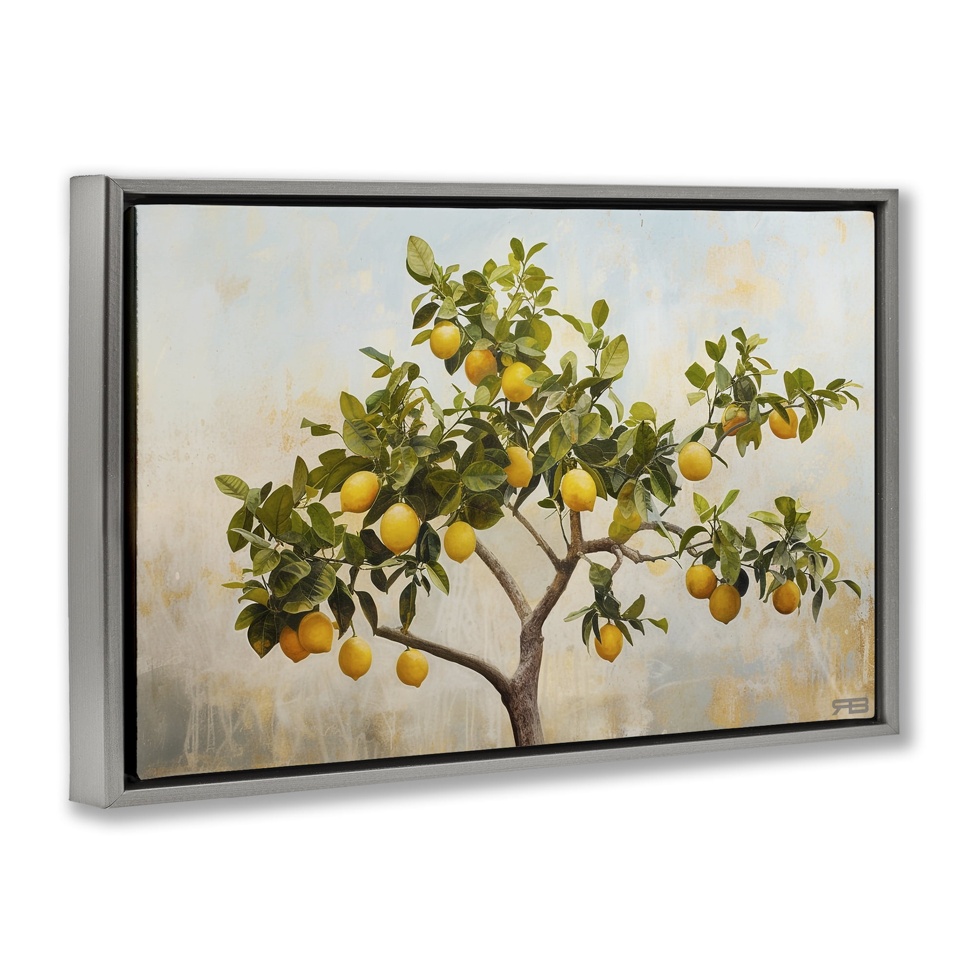 Stupell Industries Lemon Tree Branches Food & Beverage Painting Gray Floater Framed Canvas Art Print Wall Art, 31 x 21