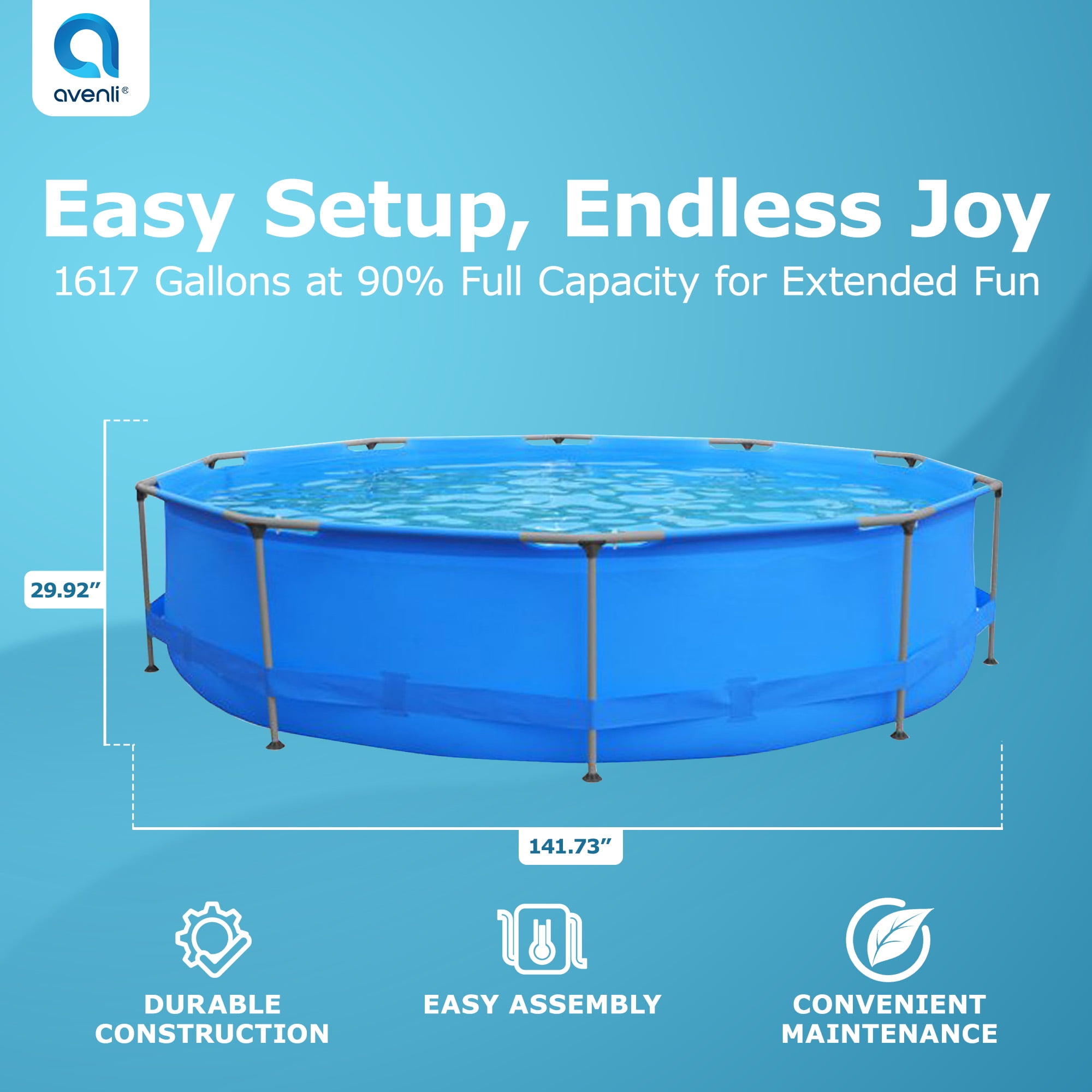 Avenli Frame Round 12 Foot by 30 Inch 1,617 Gal Easy Assembly Swimming Pool