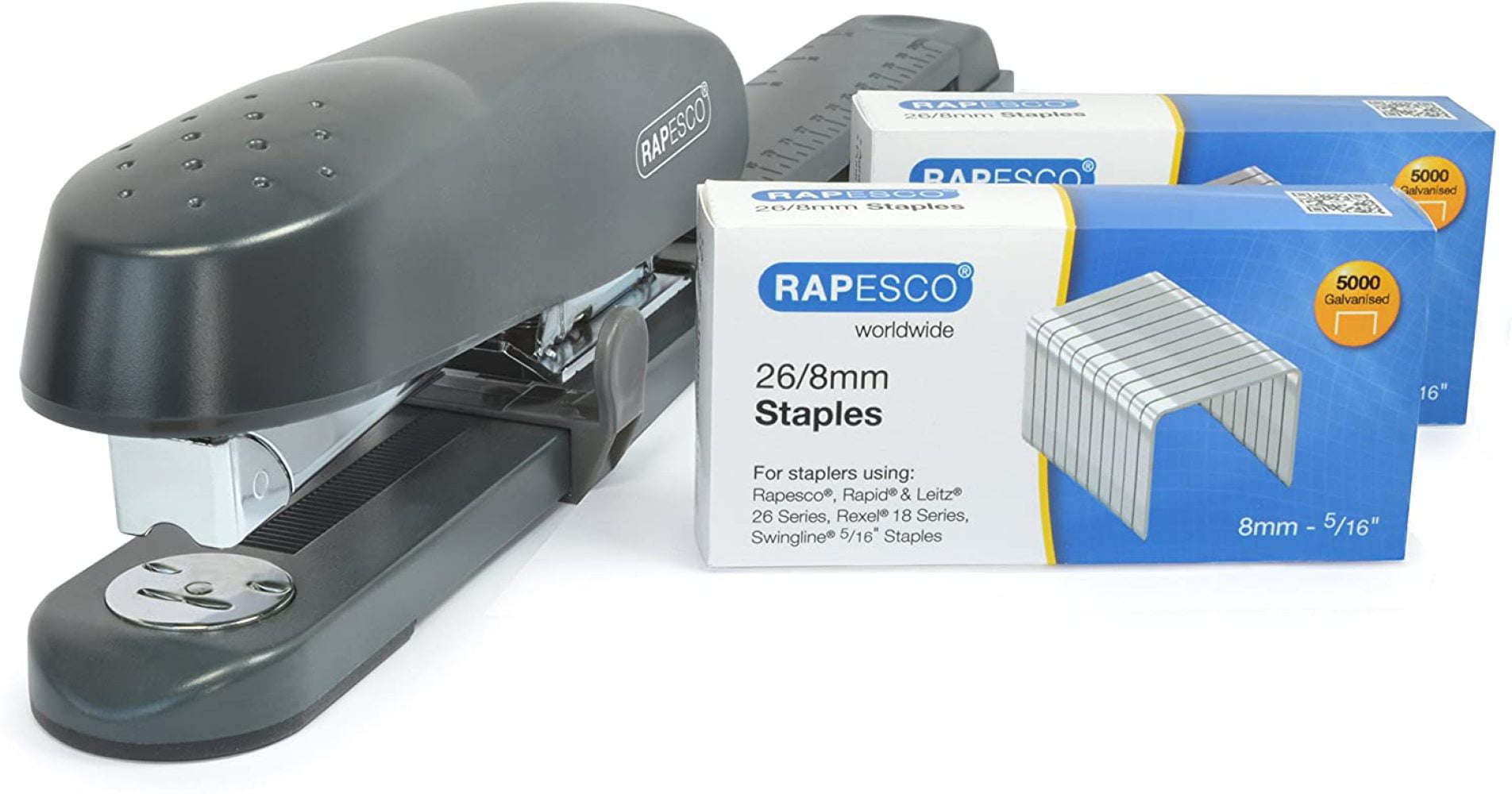 1298 Metal Rapesco Stapling Set Porpoise Packaging Stapler & 2 Boxes of 5000 x 26/8mm Staples 