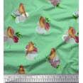 thumbnail image 1 of Soimoi Green Rayon Fabric Floral & American Robin Bird Printed Fabric 1 Yard 56 Inch Wide, 1 of 1