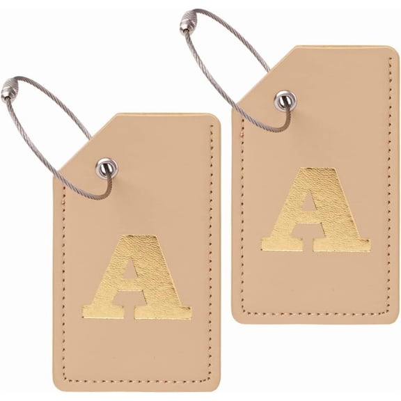 PU Leather Luggage Tag Travel ID Labels Suitcase Name Tags with Steel Wire Rectangle Letter A 95x55x3mm