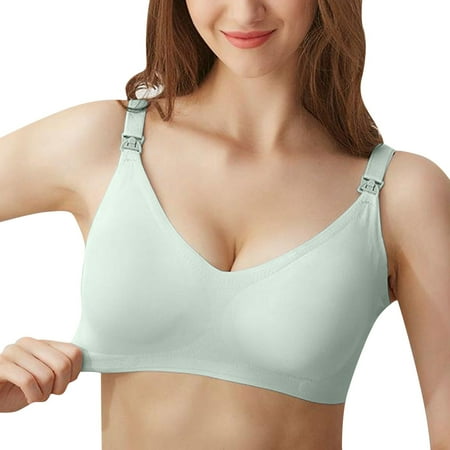 

njshnmn Bras for Women Plus Size Wirefree front buckle Bralette Light Blue L