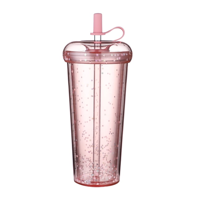 TIMIFIS Drinking Glasses Cups Double Straw Cup Donuts Star Sequins Net Red Couple Water Cup Cups For KitchenFall s