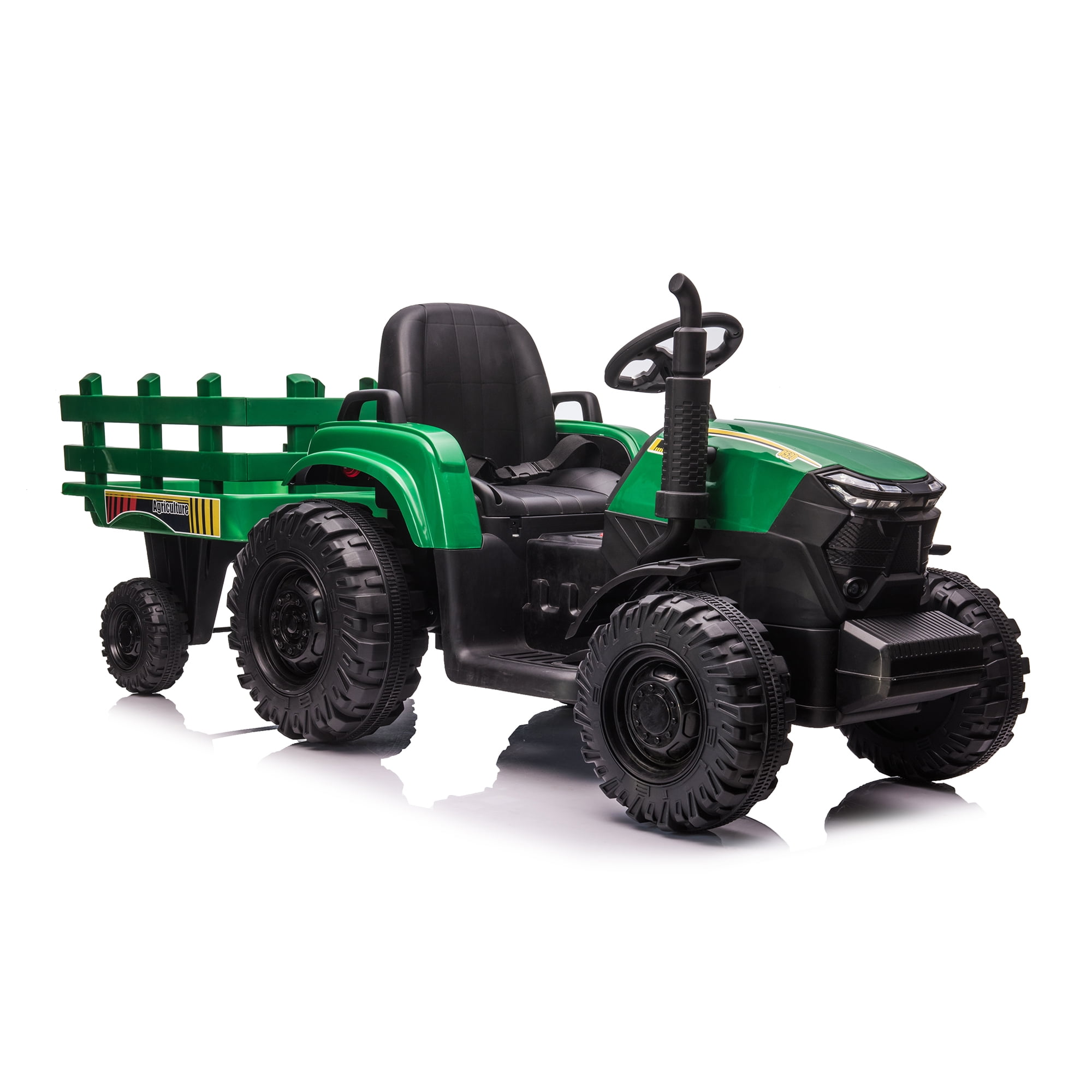 CIPACHO 24V Double Drive Ride On Tractor with Trailer, Electric Kids Car with 2.4RC Key Start, Sound (no music), USB, MP3, Power Display, Green CIPACHO 24V Double Drive Ride On Tractor with Trailer, Electric Kids Car with 2.4RC Key Start, Sound (no music), USB, MP3, Power Display, Green