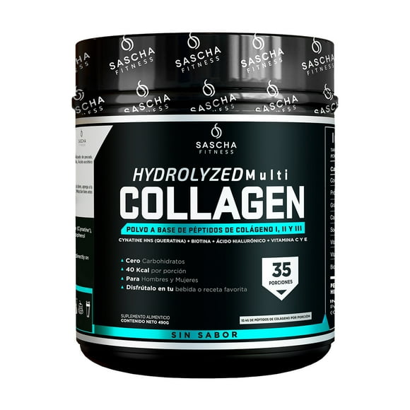 Colágeno Sin Sabor SASCHA FITNESS Multicolágeno Hidrolizado 490 gr 35 Servicios