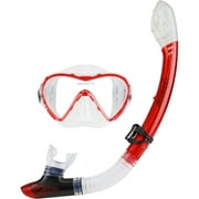 Seavenger Aviator Mask And Snorkel | Snorkeling Set With Dry Top | Men And Women (Clear Silicone/Red)