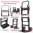 thumbnail image 4 of Yacona 3-in-1 Folding Hand Truck, Foldable Dolly Cart with Wheels Heavy Duty, Convertible Hand Cart for Moving with Retractable Handle, Pink, 4 of 7