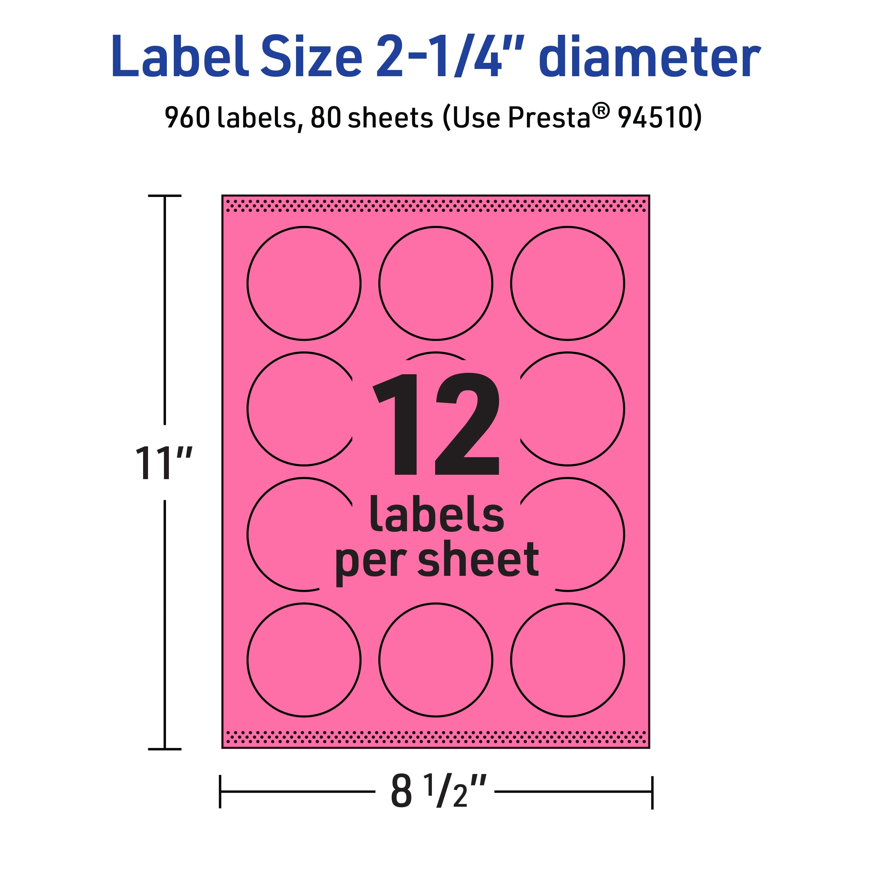 Avery Printable Round Labels, Bright Pink, 2.25" Diameter, 960ct