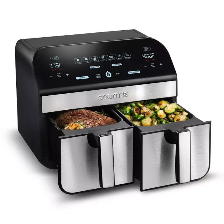 キッチン家電 GOURMIA DIGITL AIR FRYER Black Silver Gourmia 10-Qt. Dual Basket Digital Air Fryer with Smart