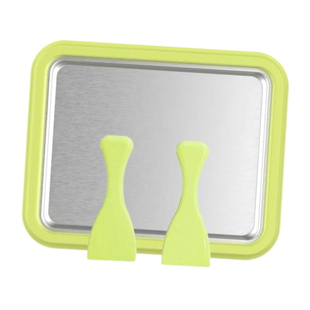Máquina para hacer helados instantáneos, bandeja de hielo frito de aleación de aluminio, portátil, para hacer yogur frito verde