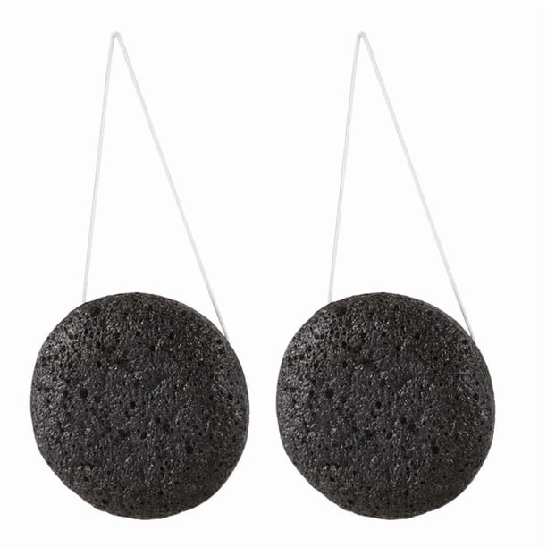 2X Almohadilla de Esponja de Konjac Konnyaku Fibra de Gelatina para Maquillaje Negro