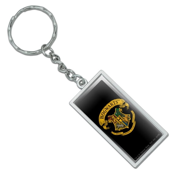 Rectangle  Harry Potter Ilustrated Hogwart's Crest Keychain in Chrome Plated Metal