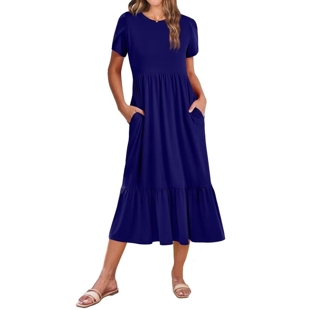 Vestido Zeagoo, casual, holgado, de lino de playa, color azul marino, talla S