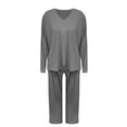 thumbnail image 3 of Pajamas for Women Set Fall Fashion Must Have Womens Pajama Sets V Neck Fitness Pj Set Long Sleeve Shirts Matching Pjs for Couples Grey, 3 of 4