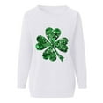 thumbnail image 4 of Goodeals Womens Crewneck Sweatshirt Lucky Clover Sequin Glitter Graphic Tees Irish Gift Pullover Tops Saint Patrick's Shamrocks Long Sleeve Sweatshirts Casual Loose(White,L), 4 of 5