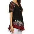 thumbnail image 4 of Sakkas Cora Relaxed Fit Batik Design Embroidery Cap Sleeves Blouse / Top - Black / Red - One Size, 4 of 5