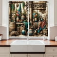 thumbnail image 2 of Ambesonne Rustic Kitchen Curtains, Grunge Ethnic Vases Objects, 55"x24", Pale Brown Teal Cinnamon, 2 of 3