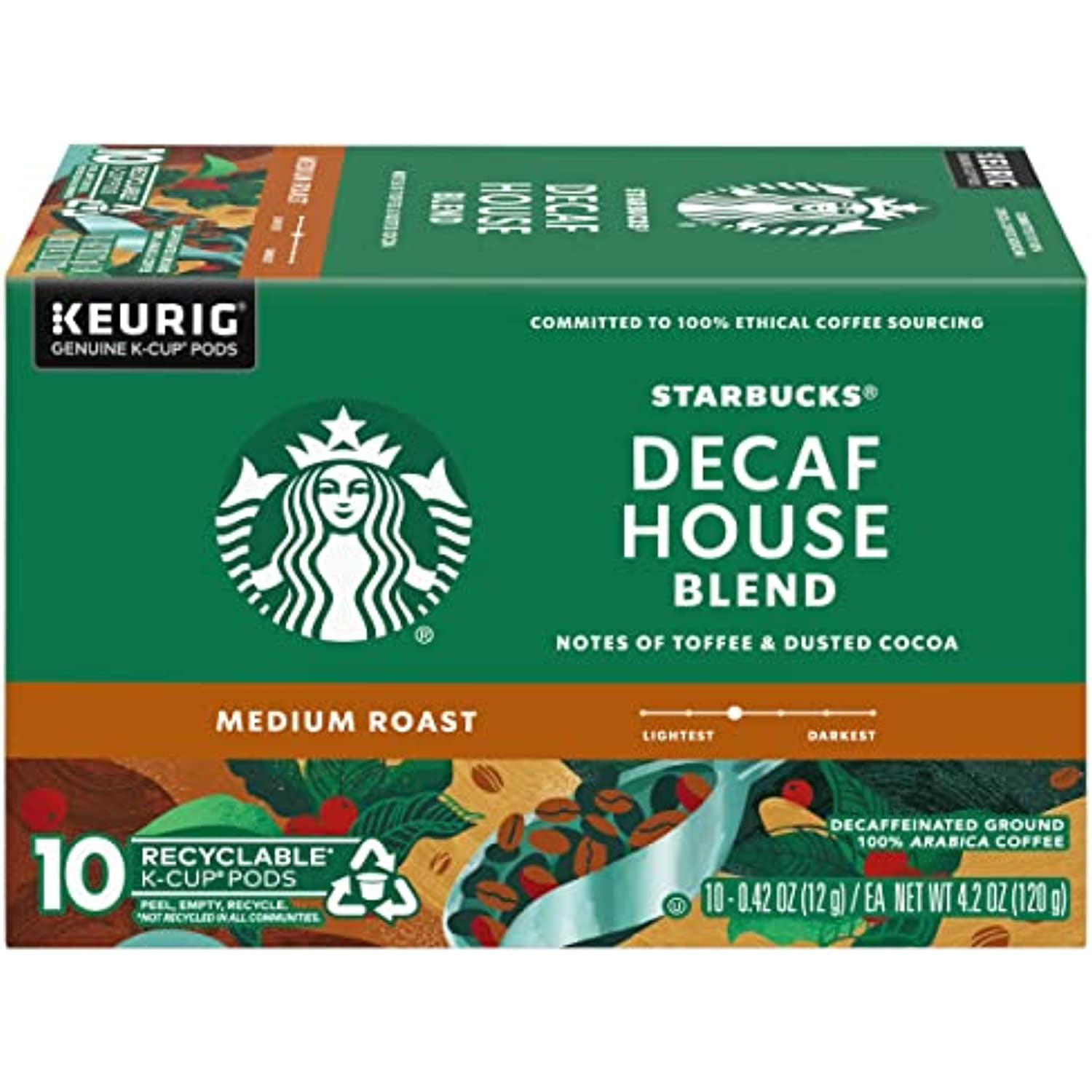 Starbucks Coffee Starbucks Decaf House Blend Coffee K-Cup Pods, Medium Roast Decaffeinated Ground Coffee K-Cups For Keurig Brewing System, 10 Ct K-Cups/Box (Pack Of 2 Boxes) 10 Count (Pack Of 1)