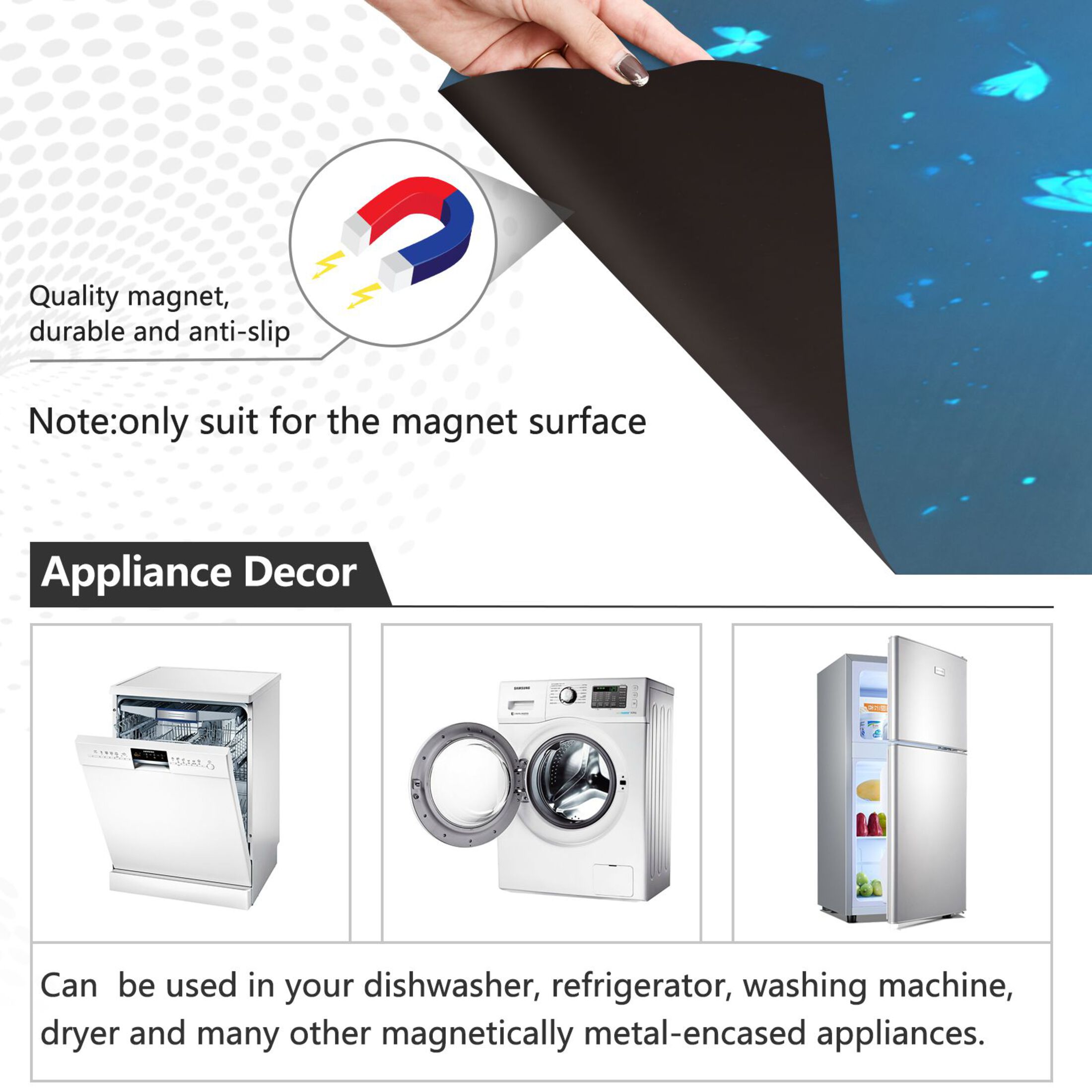 Dishwasher Magnetic Refrigerator Magnet Cover Sticker Home Decorative 23"x26" Blue Glowing Butterfly