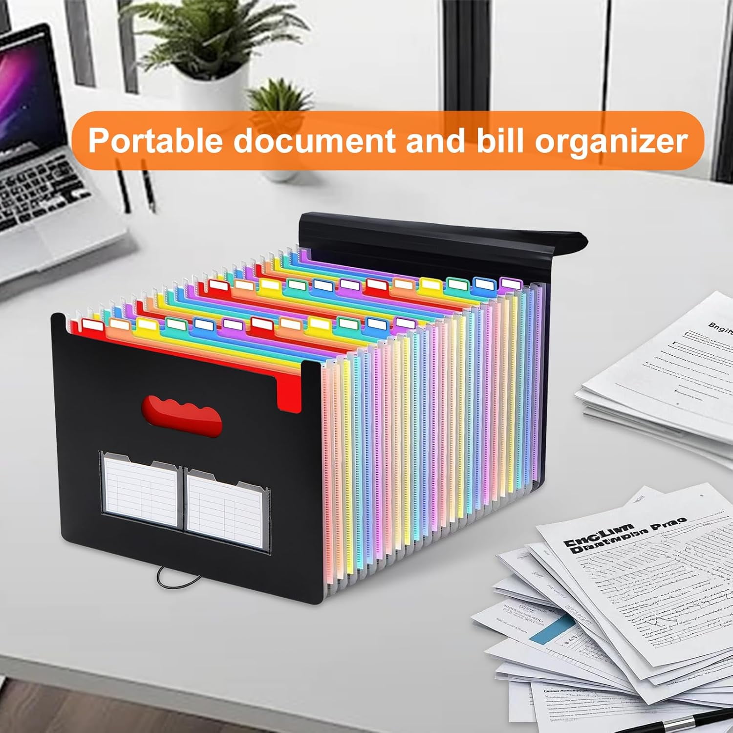 Accordion File Organizer, 25 Pockets Expanding File Folders, Portable Monthly Bill Receipt Organizer, Colorful Tabs, Desktop Folders Letter A4 Paper Document Storage for Home Office