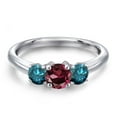 thumbnail image 3 of Gem Stone King 925 Sterling Silver Red Rhodolite Garnet and Blue Diamond Engagement Ring for Women | 1.14 Cttw | Round 5MM | Gemstone January Birthstone | Size 6, 3 of 6