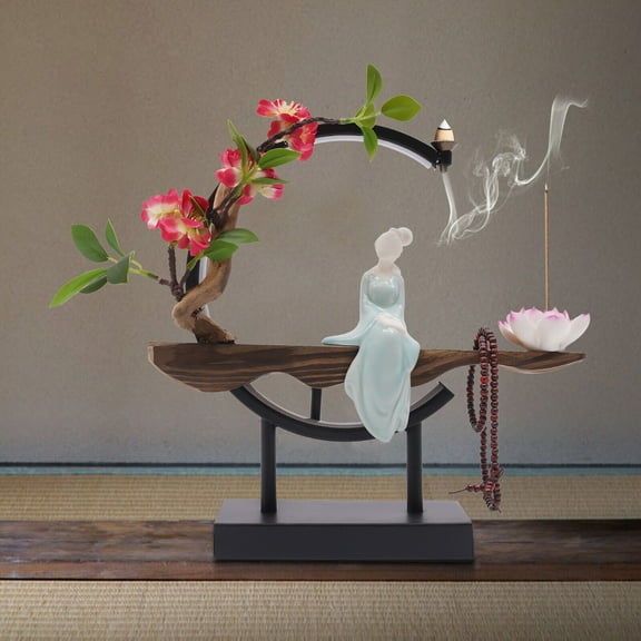 Miumaeov Backflow Incense Holder with LED Light Ring Chinese Style Handmade Flower Censer Incense Burner Home Decor Ornament Incense Holders with Backflow USB Cable