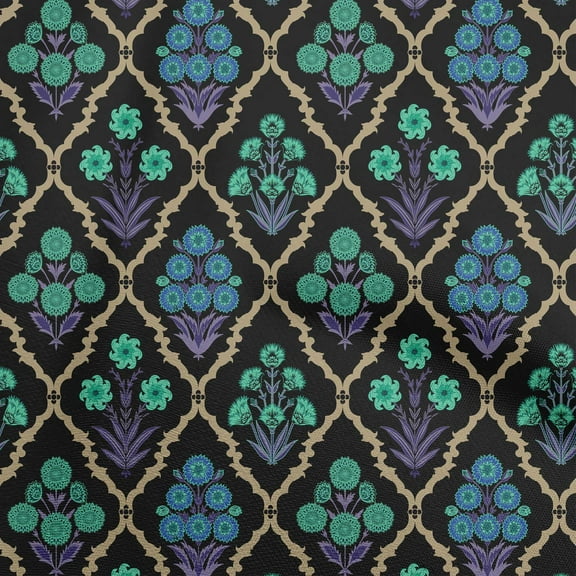 oneOone Polyester Spandex Black Fabric Asian Floral Dress Material Fabric Print Fabric By The Yard 56 Inch Wide