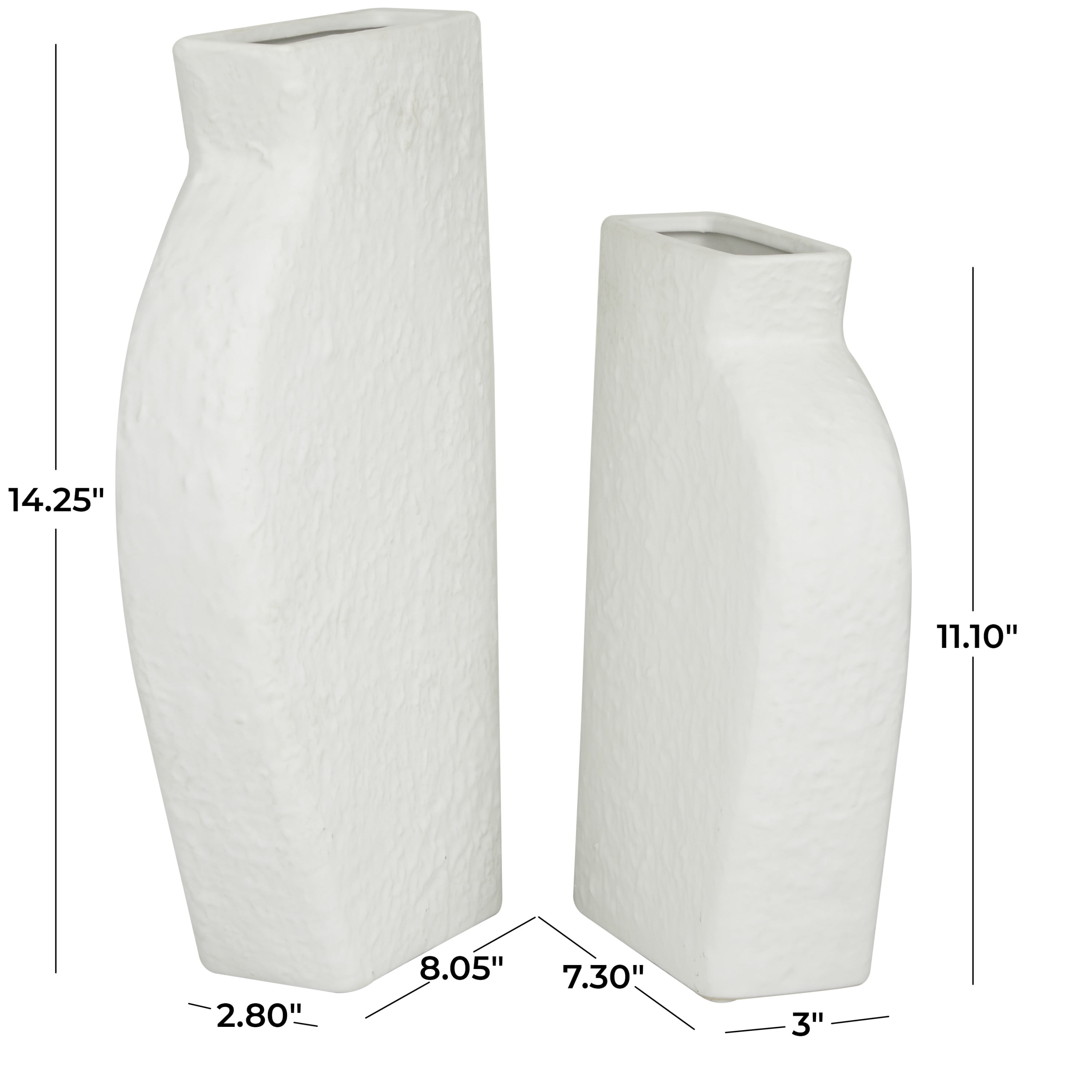 CosmoLiving by Cosmopolitan 11", 14"H Textured White Ceramic Vase, Set of 2