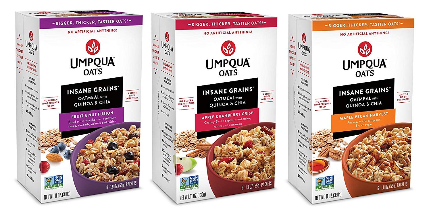 Umpqua Oats Insane Variety Pack 3 Cartons (18 Pouches) 11.6 oz