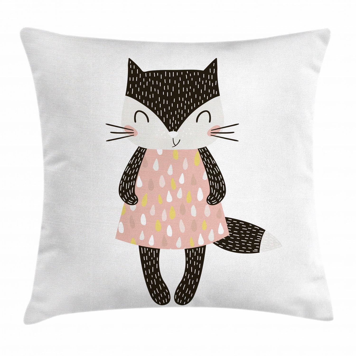 Cat Throw Pillow Cushion Cover, Cute Feline Girl in a Raindrop Shapes  Pattern Dress Hand Drawn Nursery Themed Animal, Decorative Square Accent  Pillow Case, 24 X 24 Inches, Multicolor, by Ambesonne 
